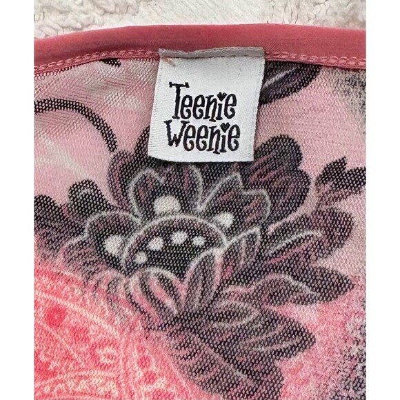 Y2K Era Pink/Black Floral Flutter Sleeve Empire Waist Women's Top-size XL - Picture 4 of 5